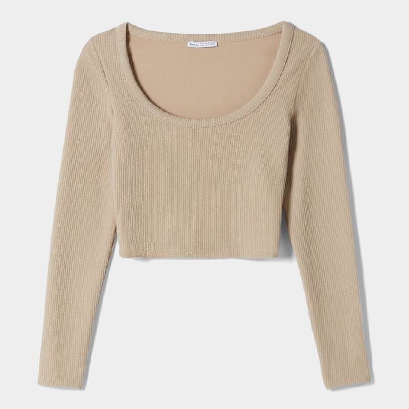 

Футболка Bershka Ribbed Textured, светло-коричневый