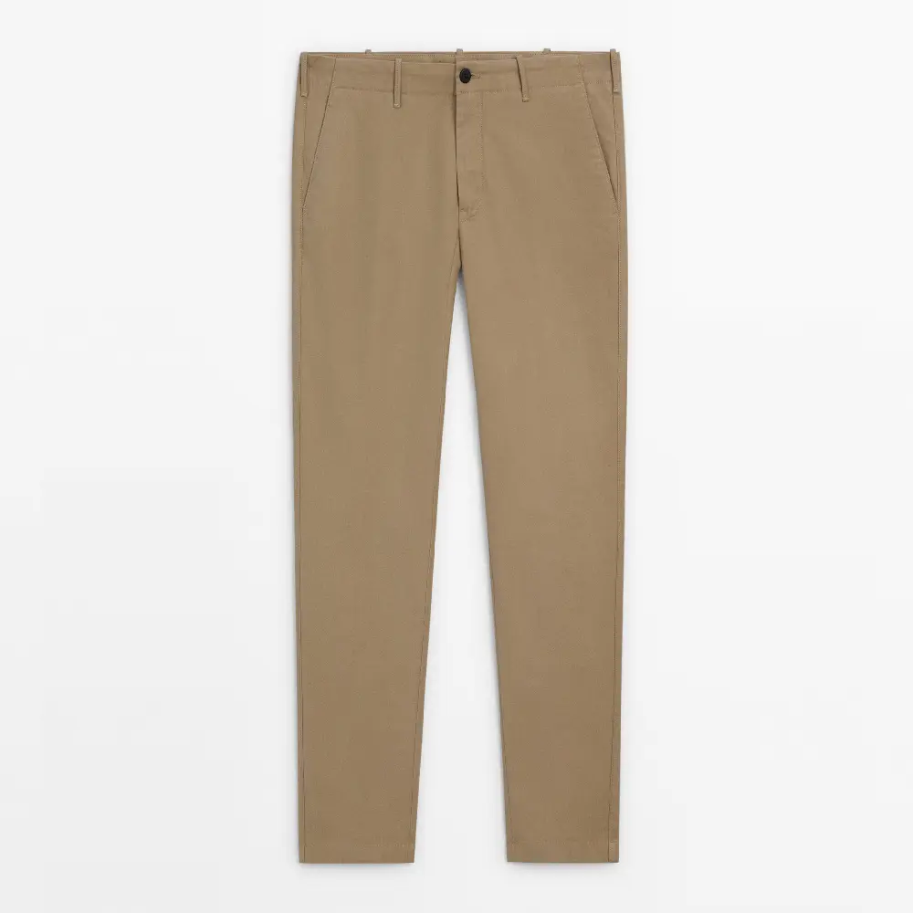 

Брюки Massimo Dutti Micro Twill Tapered Fit Chino, светло-коричневый