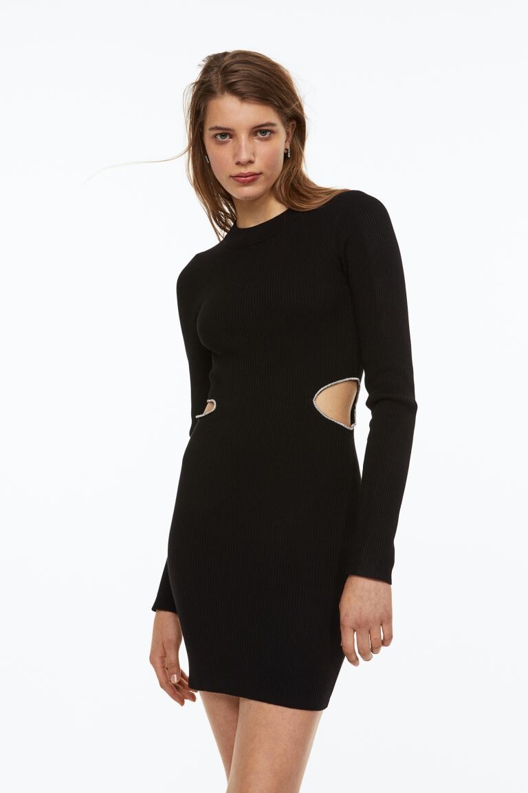 

Облегающее платье с вырезами H&M, черный/стразы