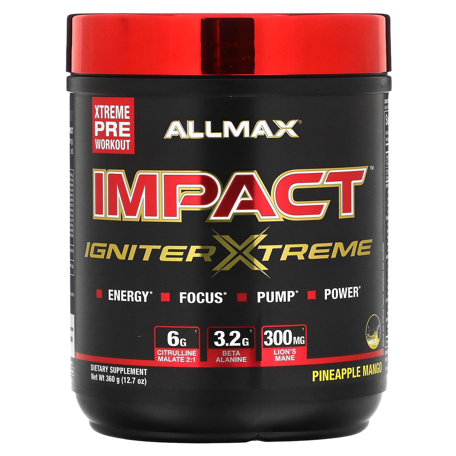 Impact, Igniter Xtreme, Pineapple Mango, 12.7 oz (360 g) ALLMAX allmax nutrition impact igniter pre workout blue raspberry 11 6 oz 328 g