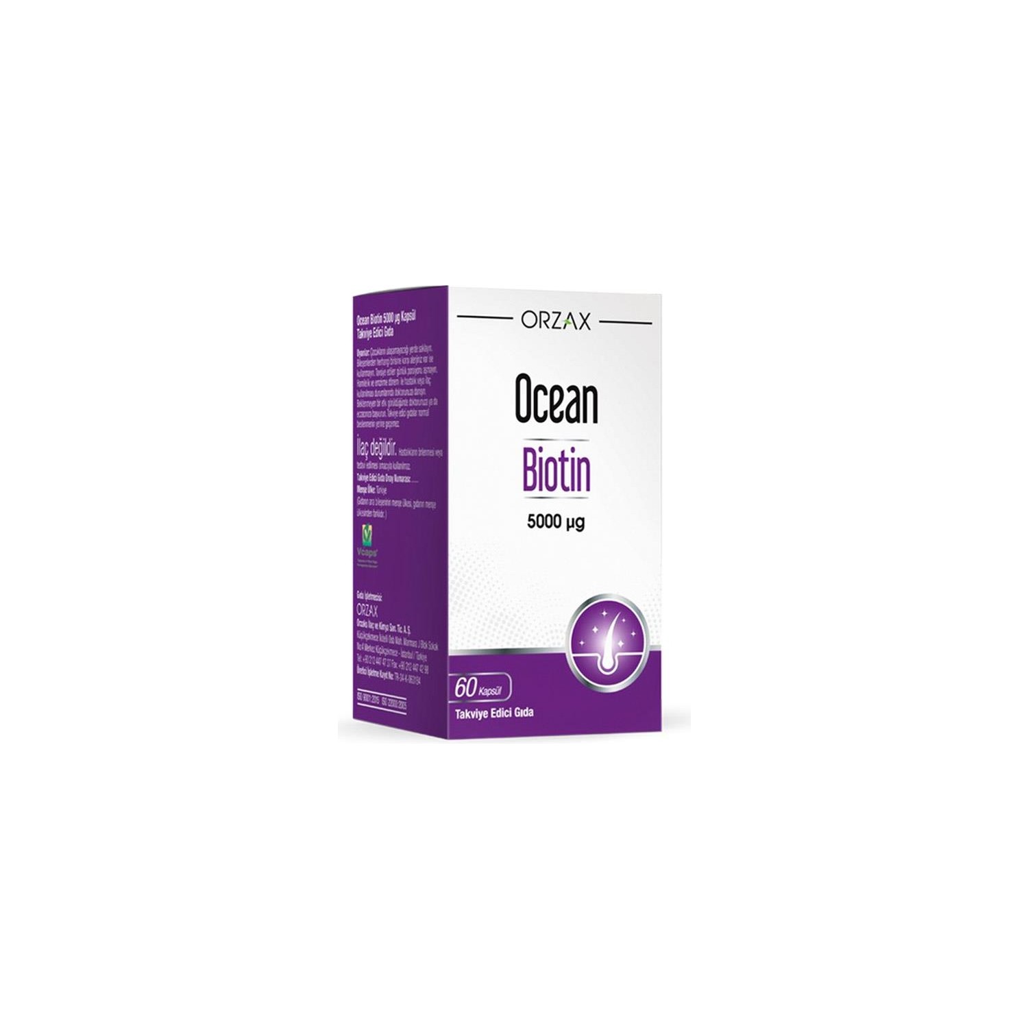 Биотин Orzax Ocean 5000 мкг, 60 капсул now foods биологически активная добавка биотин 5000 мкг 60 капсул