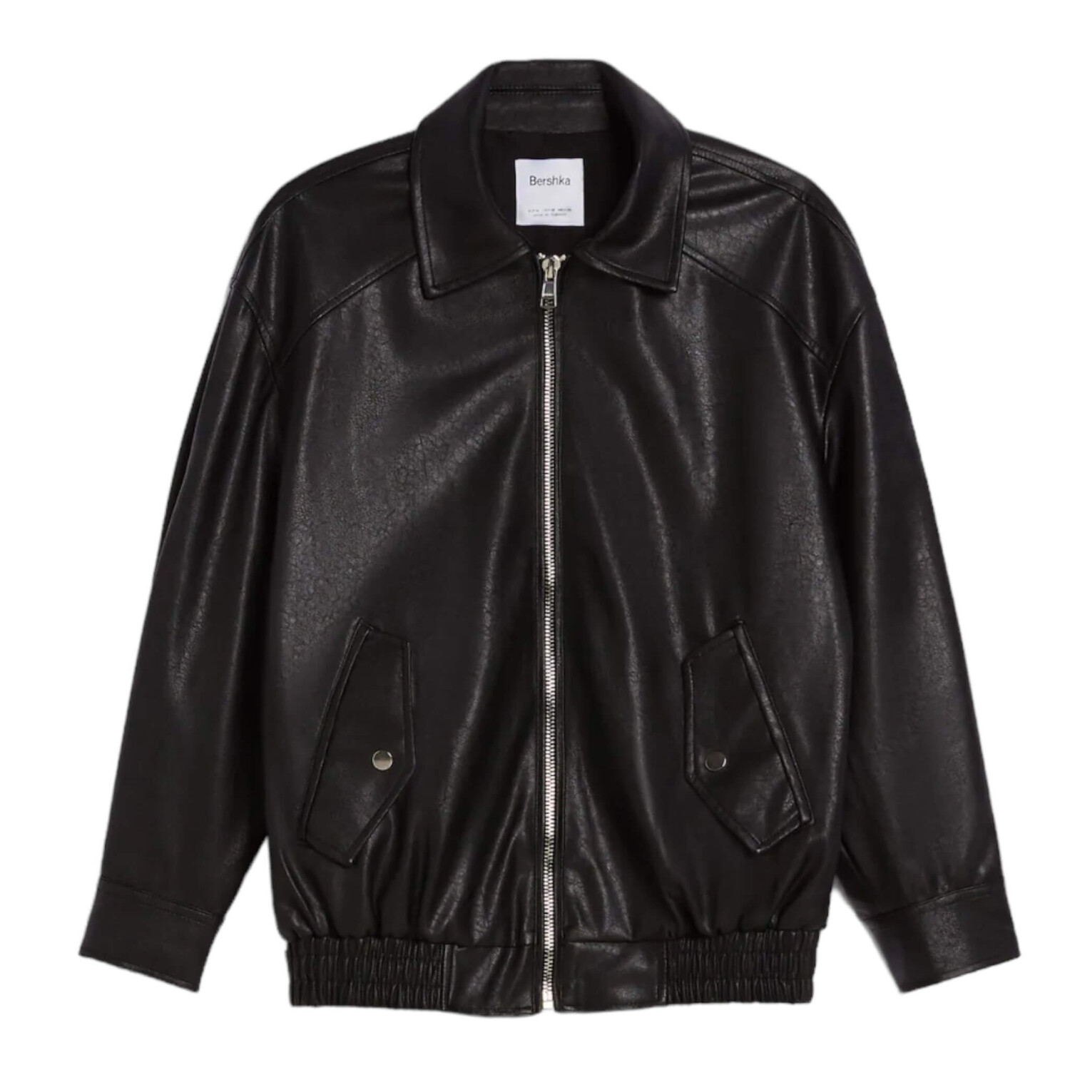 

Куртка Bershka Faux Leather Dad Fit, черный