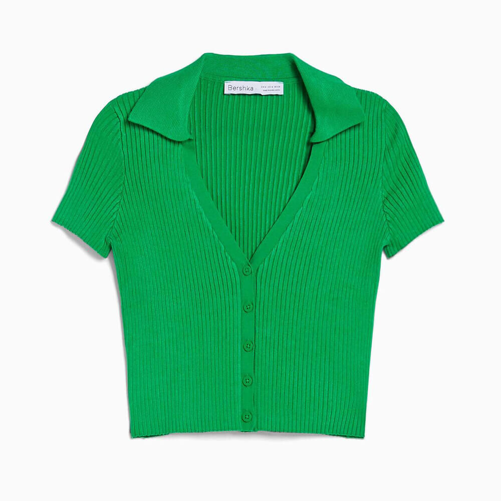 

Кардиган Bershka Short Sleeve Polo Collar, зеленый