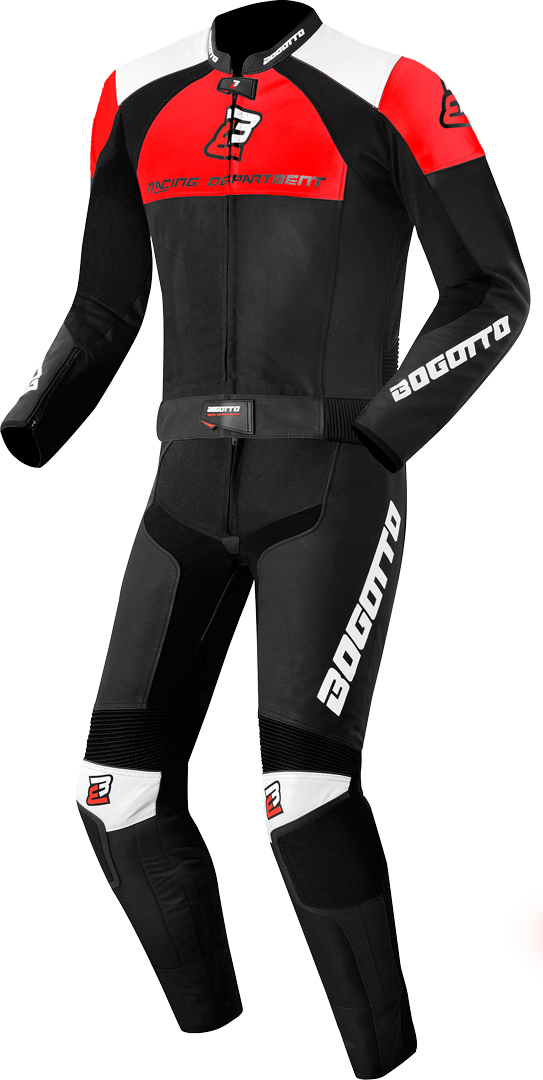 Двухкомпонентный кожаный костюм для мотоциклов Bogotto Losail с сетчатой подкладкой, черный/белый/красный костюм размер 24 белый красный