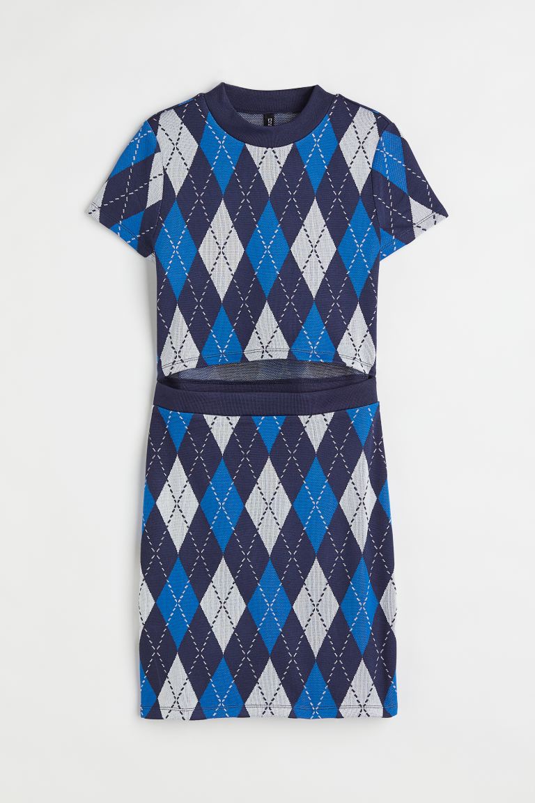 Платье с вырезами H&M, темно-синий/ромбы платье с запахом короткое из трикотажа джерси xxl синий