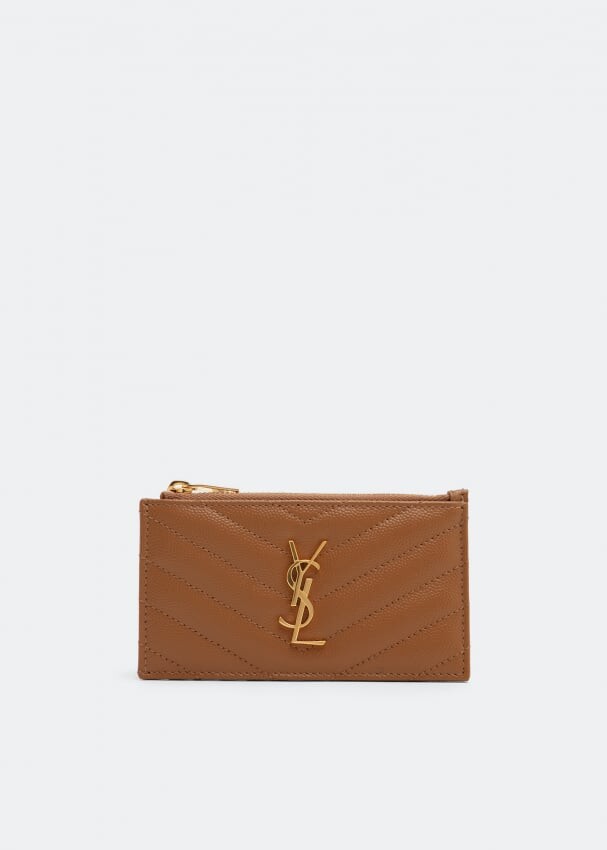 

Картхолдер SAINT LAURENT Monogramme zippered fragment card case, коричневый