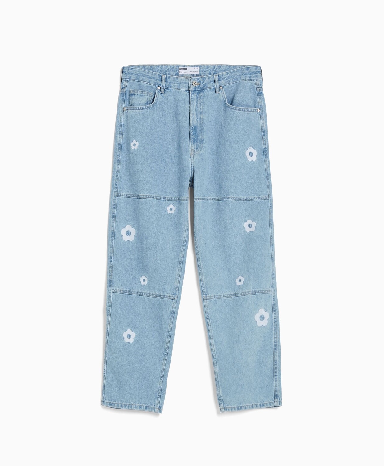 

Джинсы Bershka Embroidered Baggy Carpenter, голубой