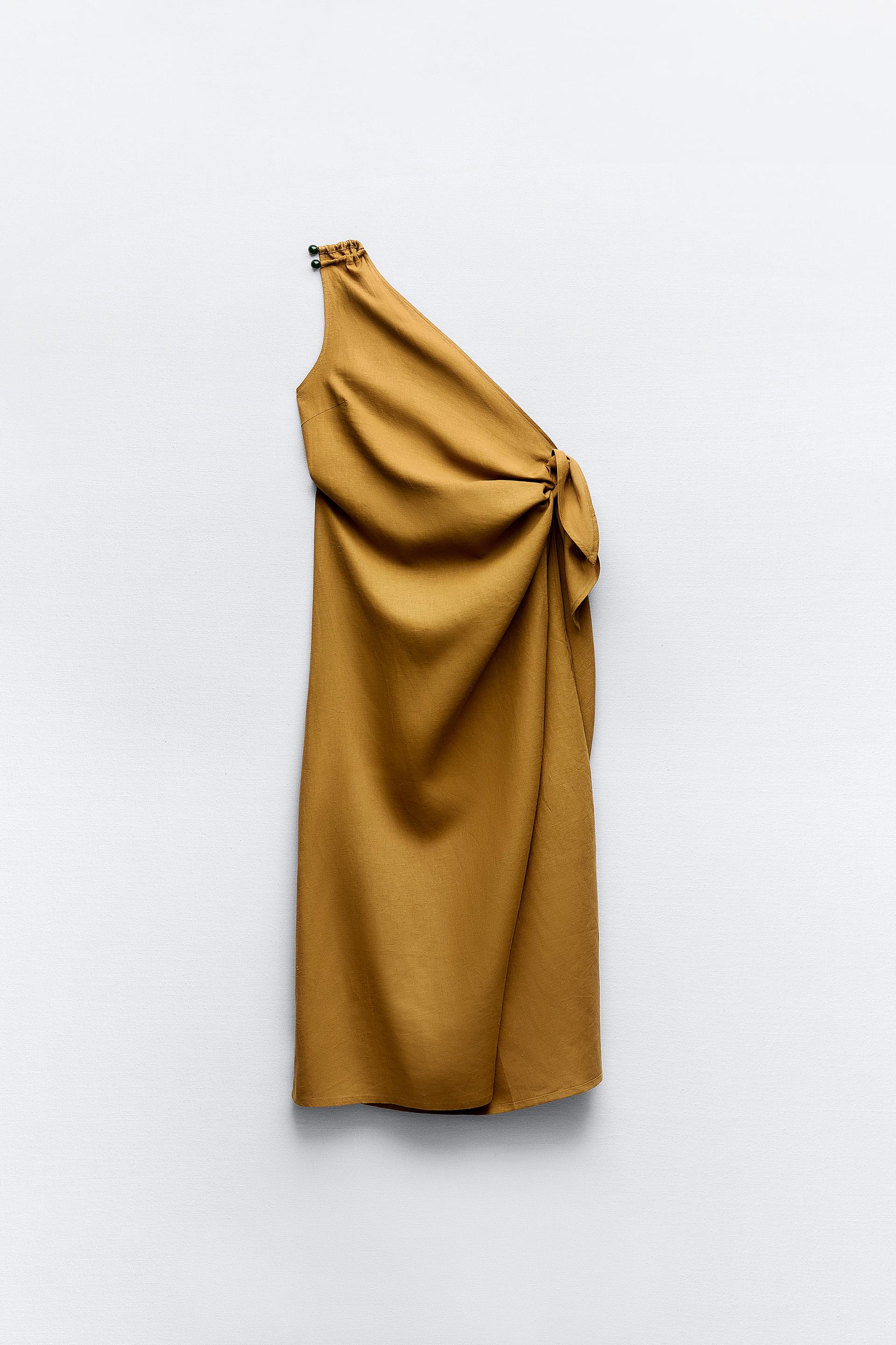 Парео Zara Linen Blend Asymmetric, коричневый жилет zara linen blend голубой