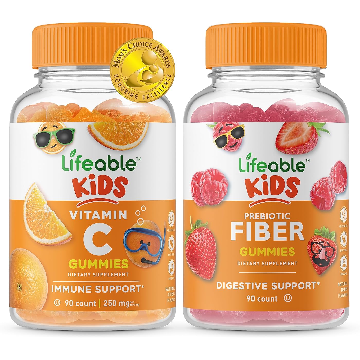 цена Набор витаминов Lifeable Kids Vitamin C + Prebiotic Fiber, 2 предмета, 90 таблеток