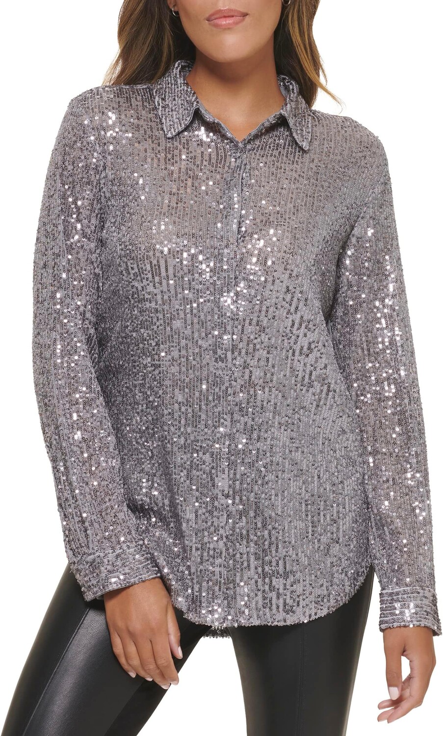 

Туника-бойфренд с пайетками Calvin Klein, цвет Metallic Granite