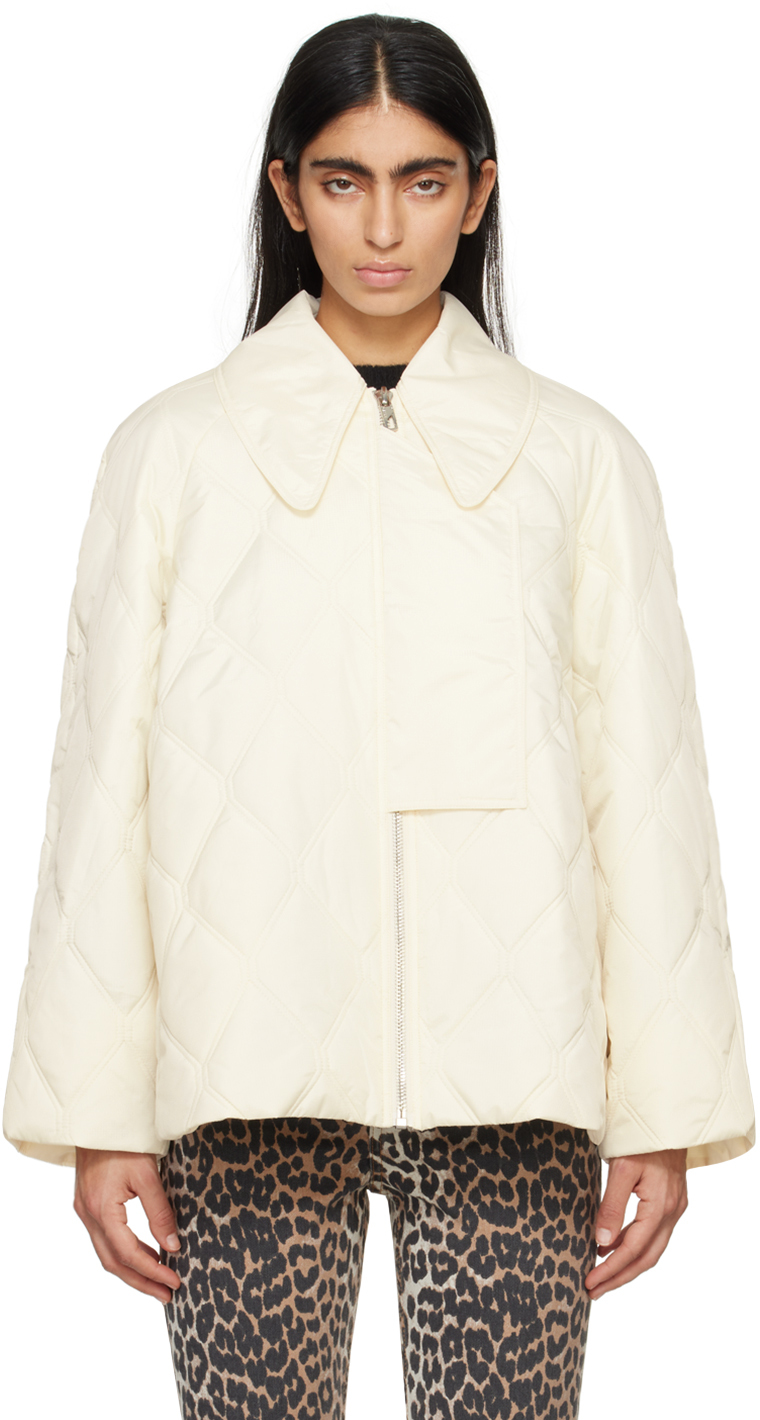 Бело-белая стеганая куртка Ganni куртка стеганая утепленная с капюшоном подкладка из флиса 18 мес 81 см синий