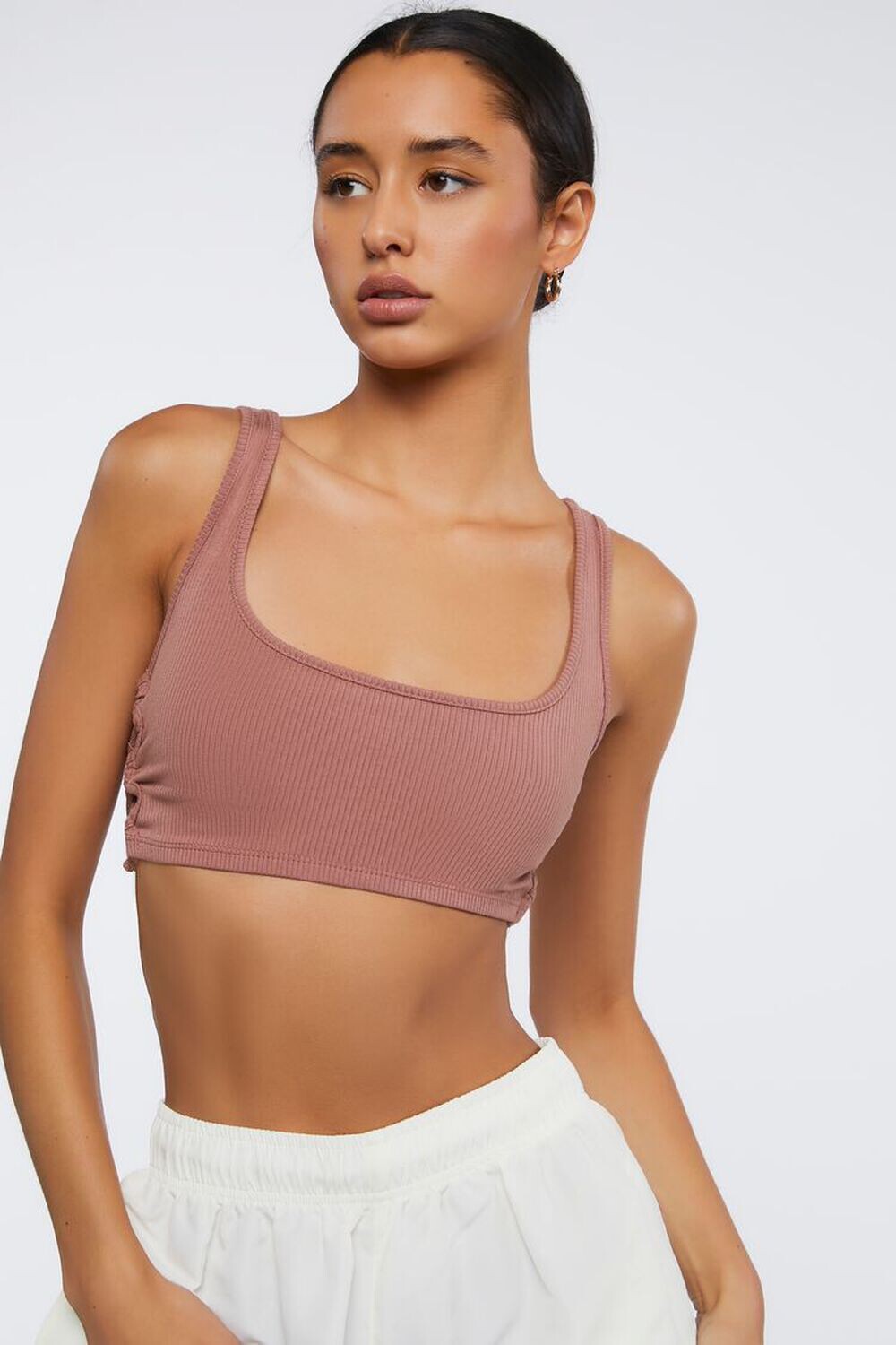 

Укороченная майка в рубчик с перекрещиванием Forever 21, кофе