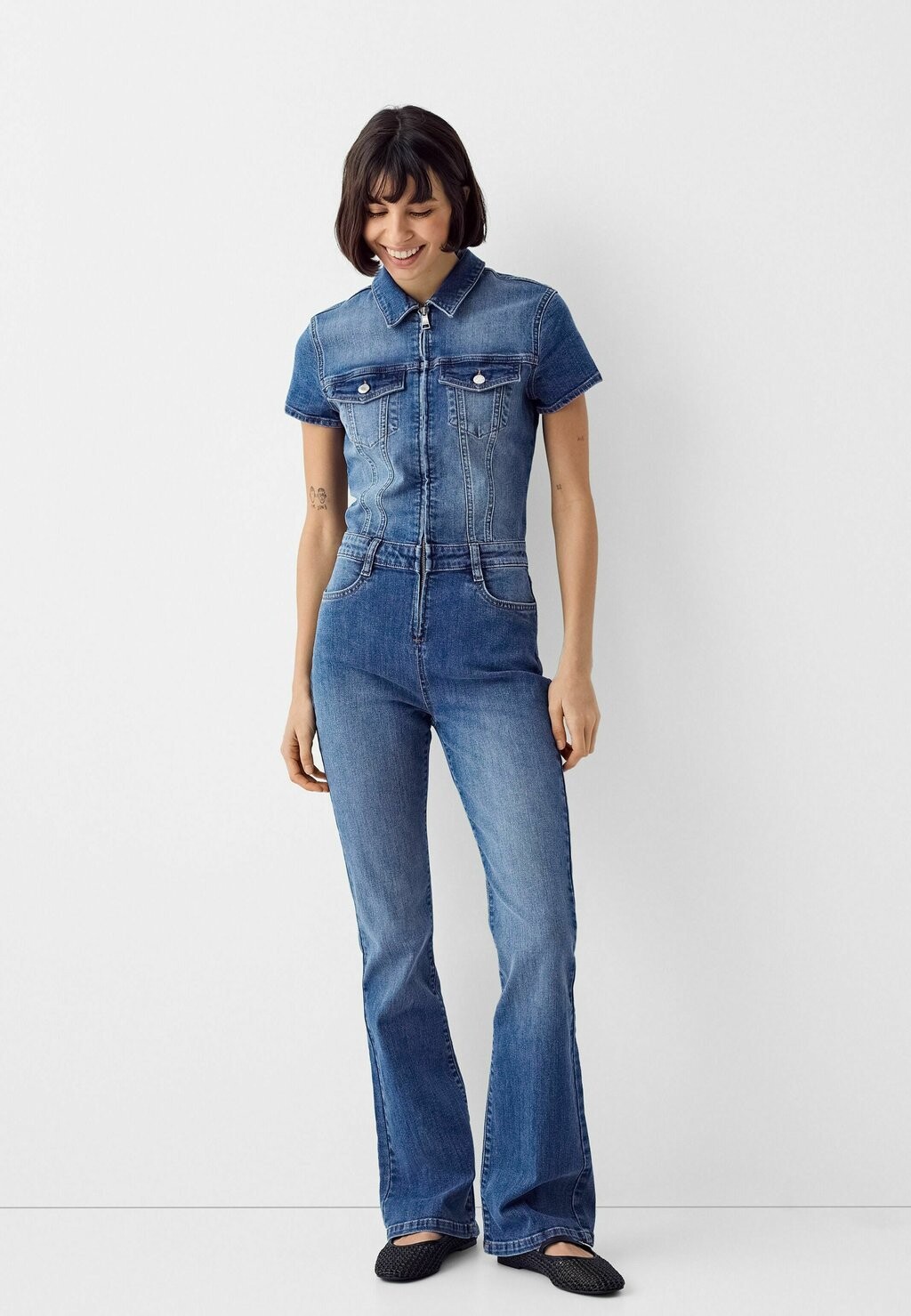 

Комбинезон Short Sleeve Bershka, цвет blue denim