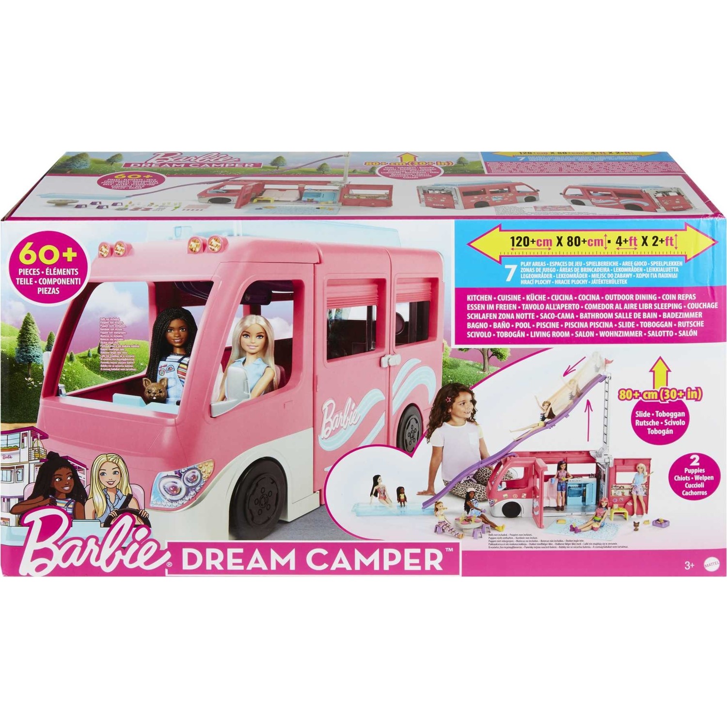 автомобиль barbie super adventure camper высотой 76 см с бассейном горкой и более 60 аксессуарами Трейлер Barbie с горкой и бассейном Hcd46