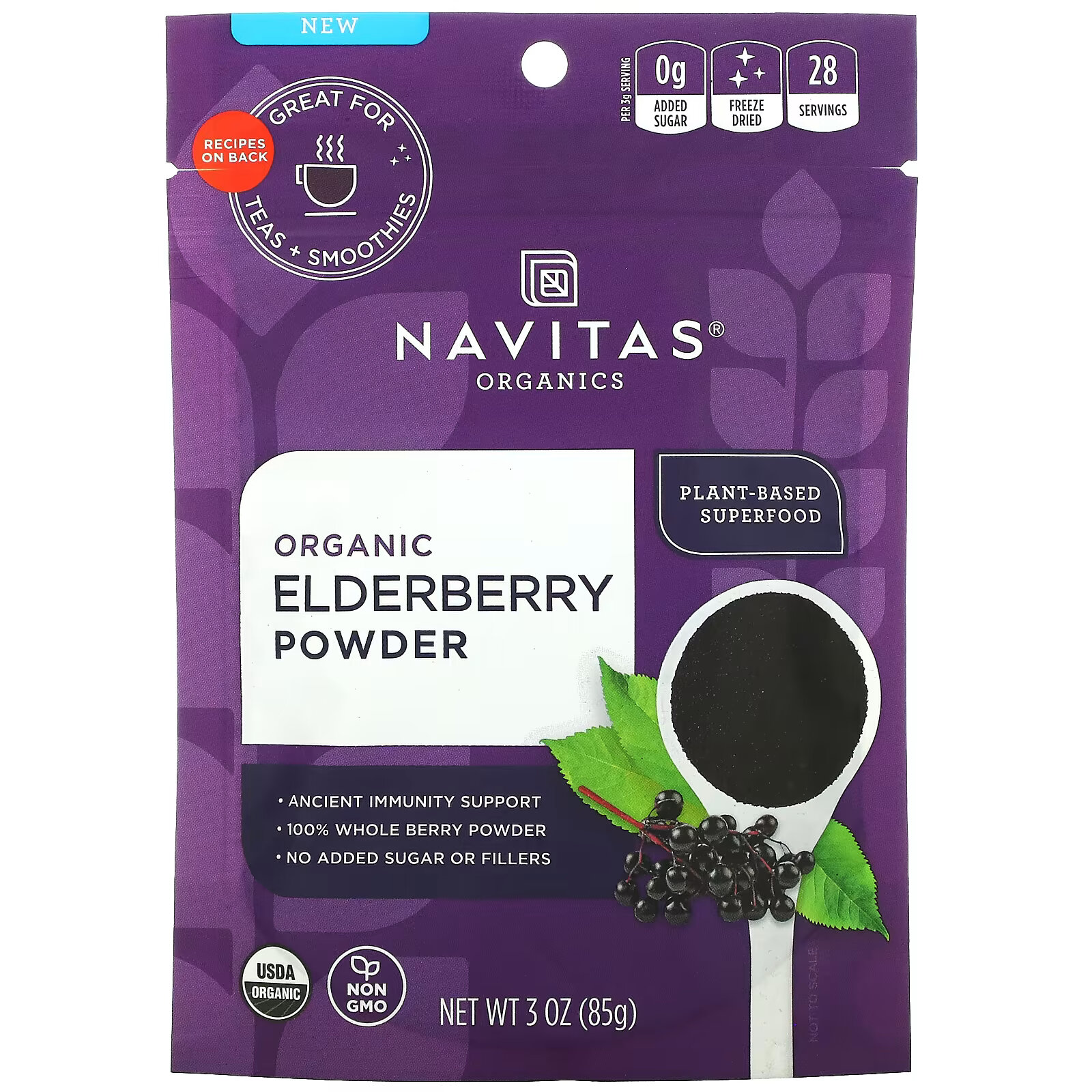 Navitas Organics, Органический порошок из бузины, 85 г (3 унции) navitas organics органический какао порошок 680 г 24 унции