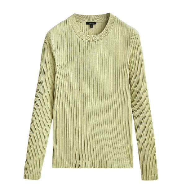 

Лонгслив Massimo Dutti Ribbed Cotton and Wool Blend, пастельный зеленый
