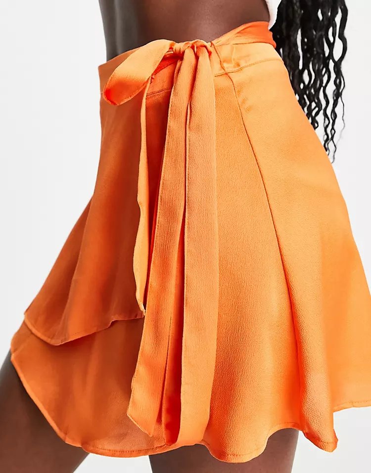 Юбка Stradivarius Satin Wrap Mini, оранжевый юбка stradivarius джинсовая 42 размер