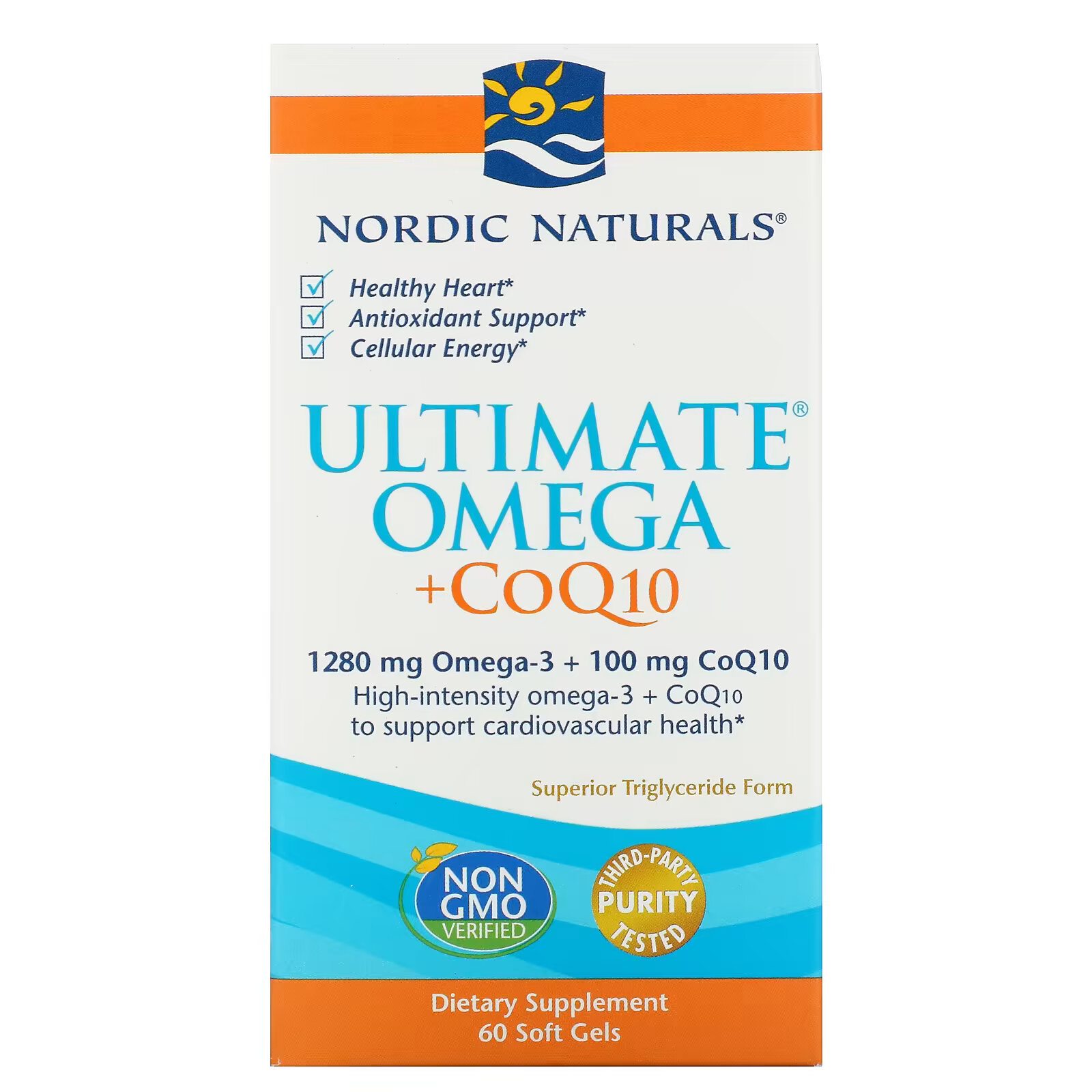 Nordic Naturals, Ultimate Omega + CoQ10, 640 мг, 60 капсул nordic naturals nordic coq10 убихинол 100 мг 60 мягких желатиновых капсул