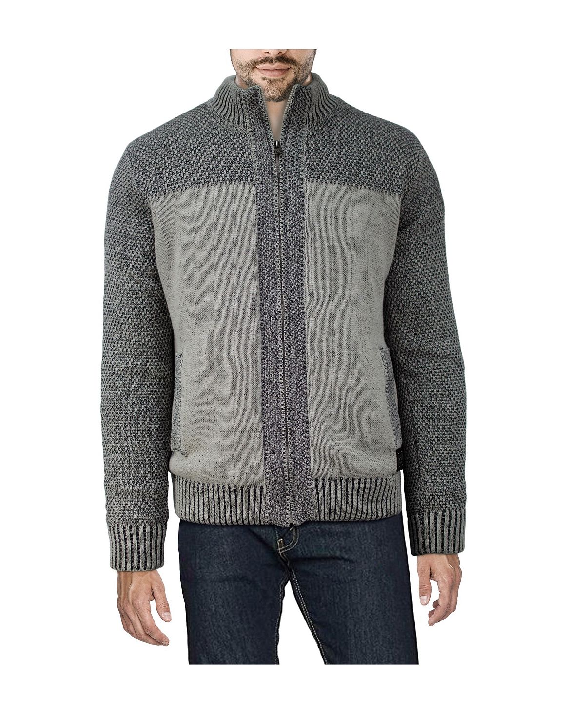 Мужская куртка-свитер с цветными блоками и высоким воротником с молнией во всю длину X-Ray, мульти цена и фото