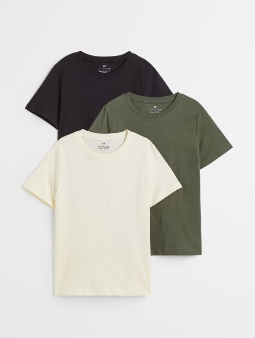 

Комплект футболок 3 штуки H&M, черный/зеленый/белый