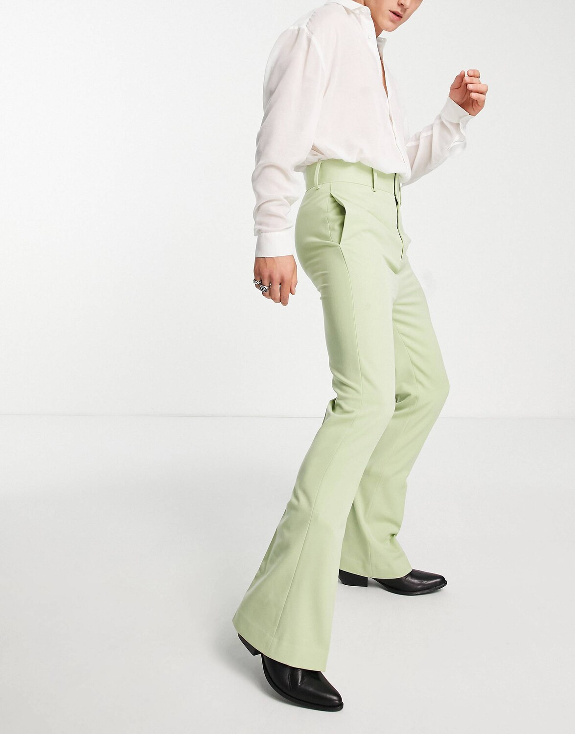

Зеленые расклешенные брюки скинни с завышенной талией ASOS DESIGN