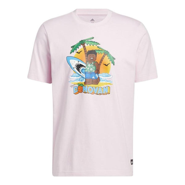 Футболка Adidas Logo Cartoon Character Printing Ribbed Round Neck Basketball Training Short Sleeve Pink T-Shirt, Розовый
