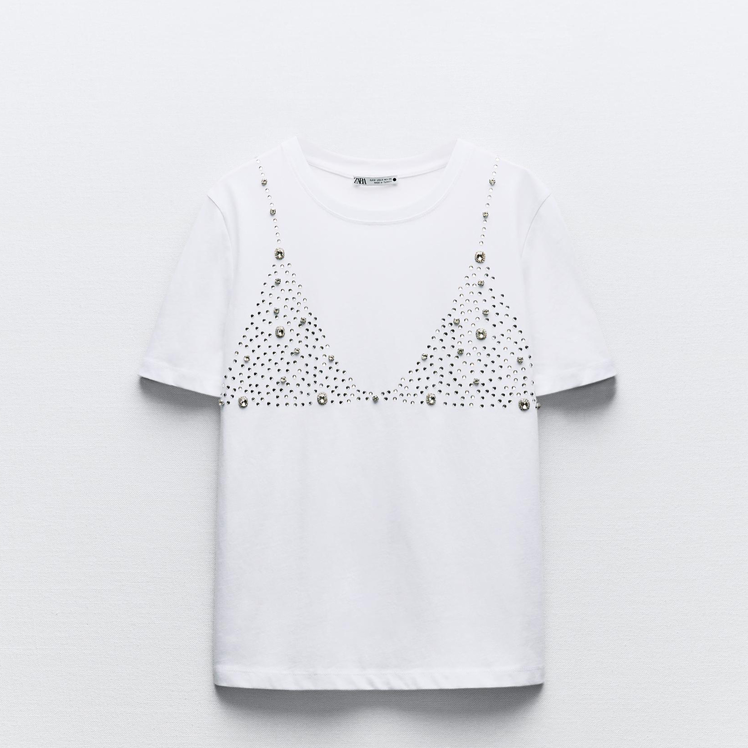 Футболка Zara With Rhinestone Bralette Detail, белый футболка zara rhinestone sleeves белый