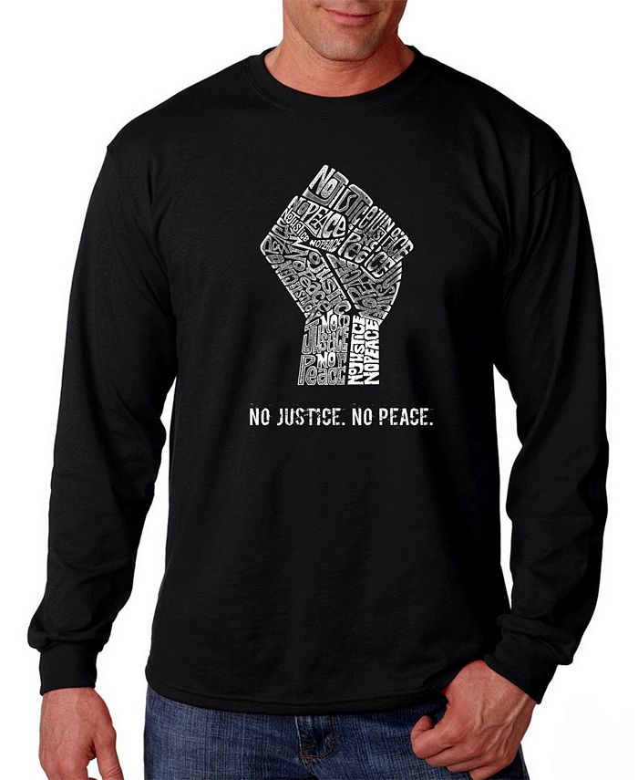 Мужская футболка с длинными рукавами и надписью No Justice, No Peace Word Art LA Pop Art, черный