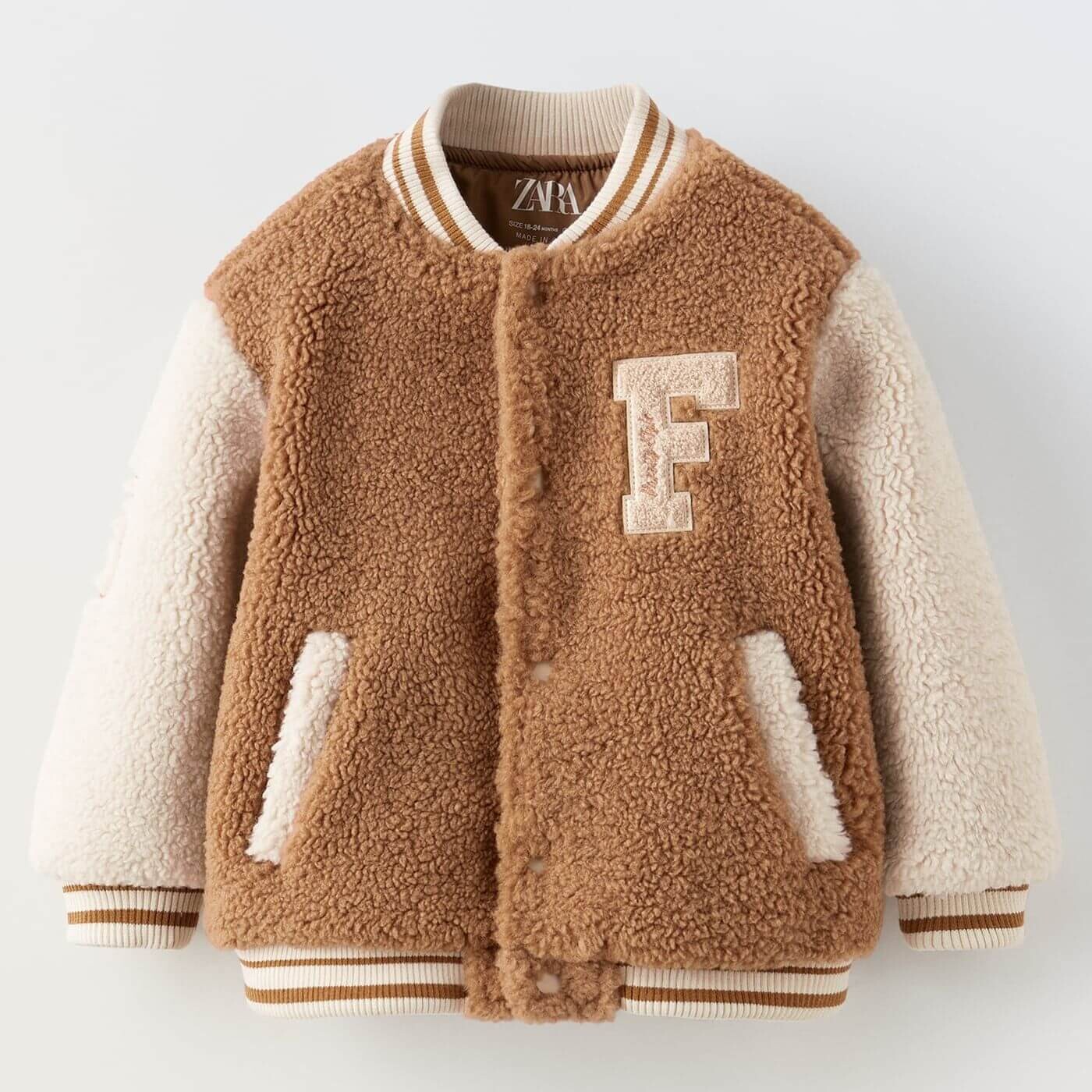 Куртка Zara Faux Shearling Bomber Unisex, коричневый/бежевый