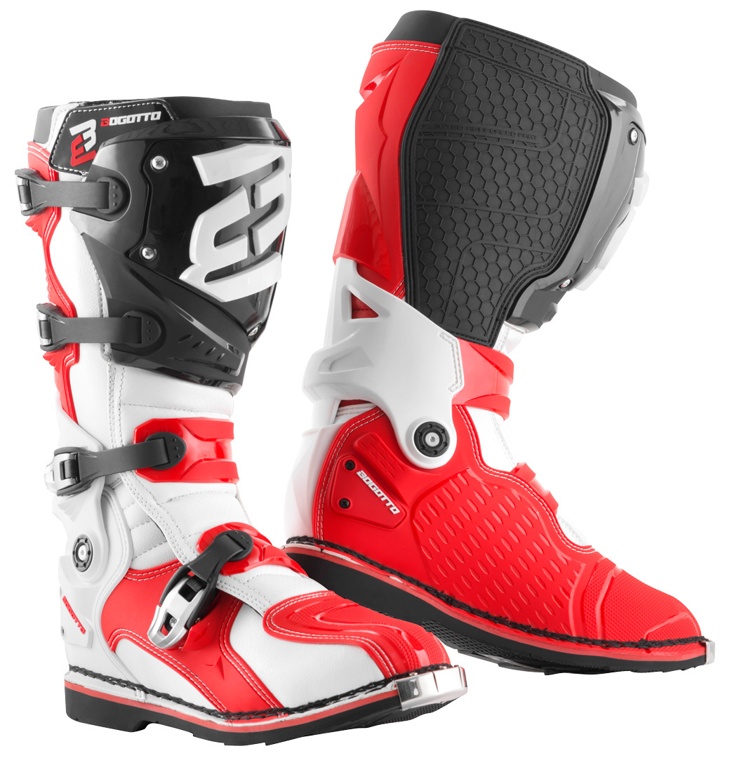 Ботинки для мотокросса Bogotto MX-7 S с защитой голени, красный/черный/белый