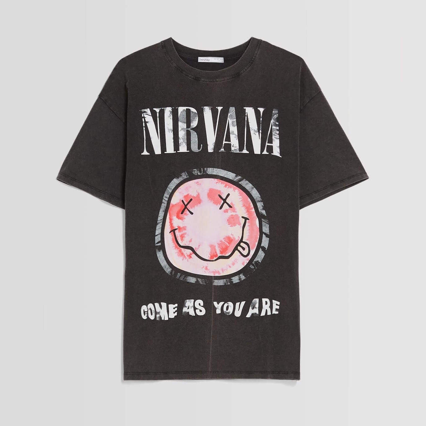 

Футболка Bershka Printed Short Sleeve Oversize Nirvana, серый