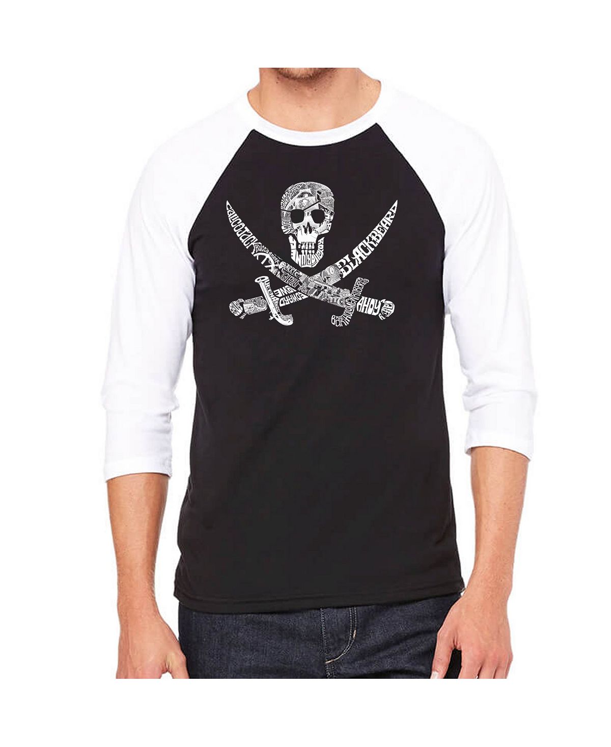 Мужская футболка с принтом пиратский череп и регланом word art LA Pop Art, черный мужская футболка с принтом пиратский череп и регланом word art la pop art черный