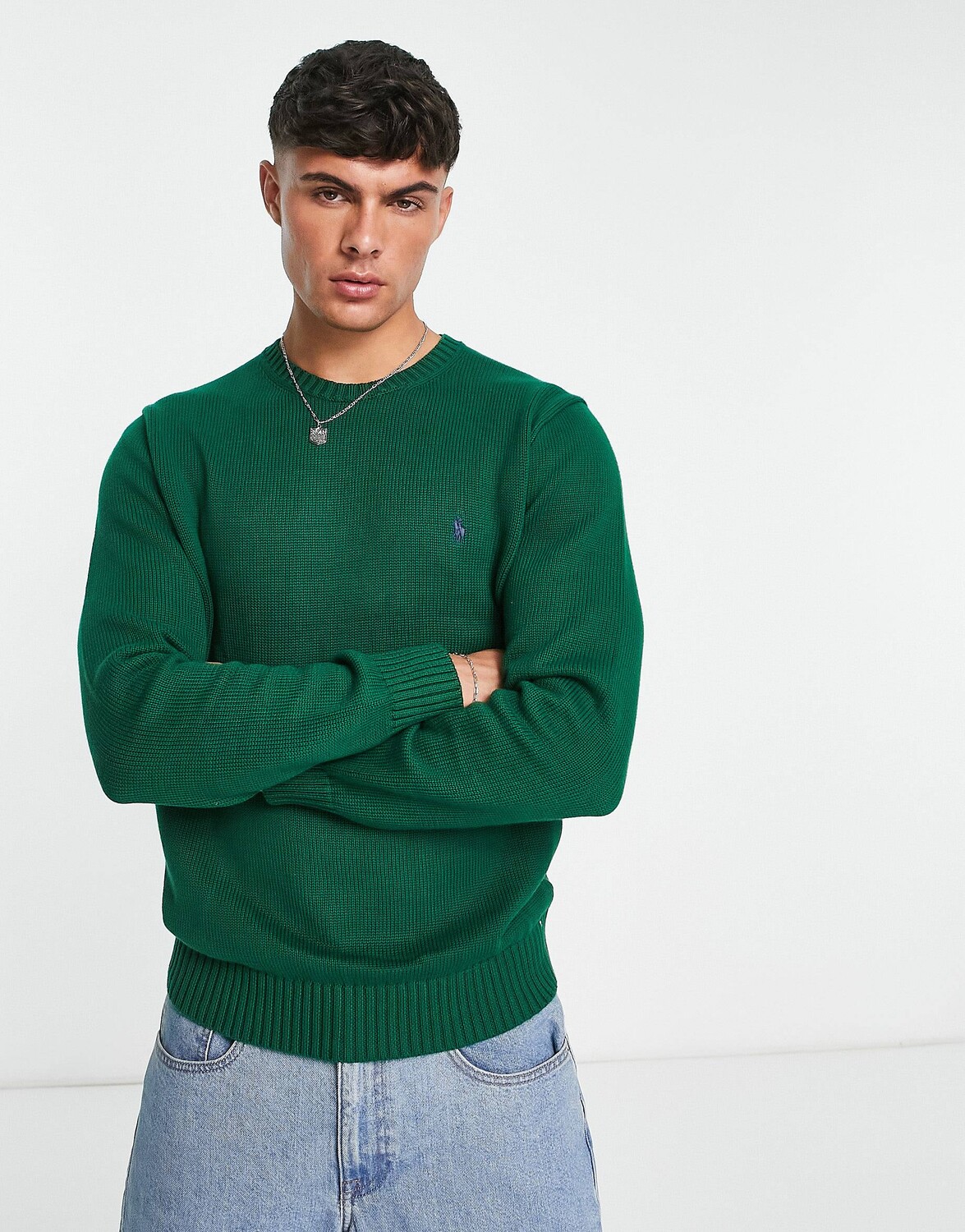 

Темно-зеленый джемпер из плотного хлопкового трикотажа с логотипом Polo Ralph Lauren