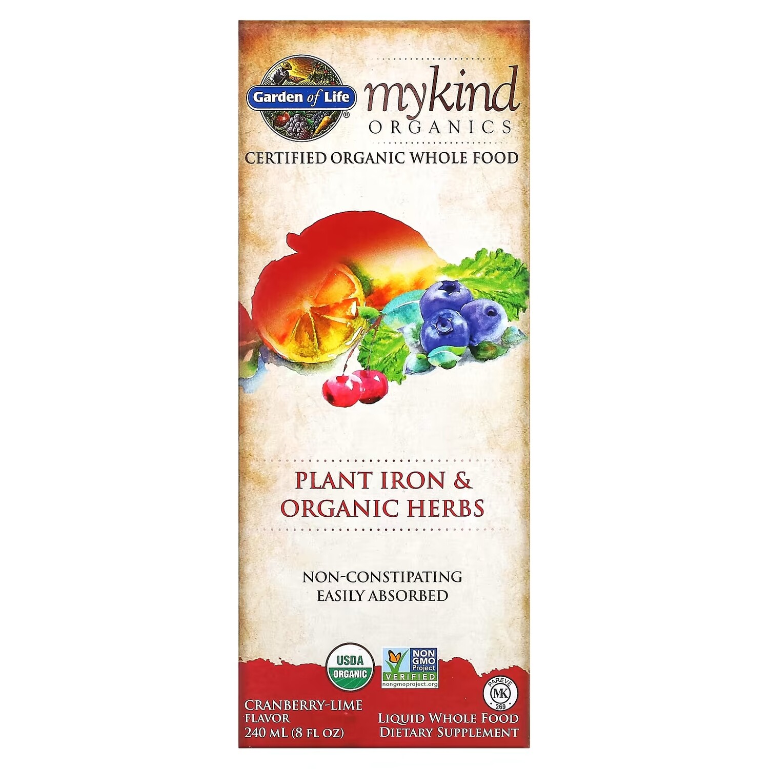 

Железо из Растительных Соединений и Органические Травы Garden of Life со вкусом клюквы и лимона