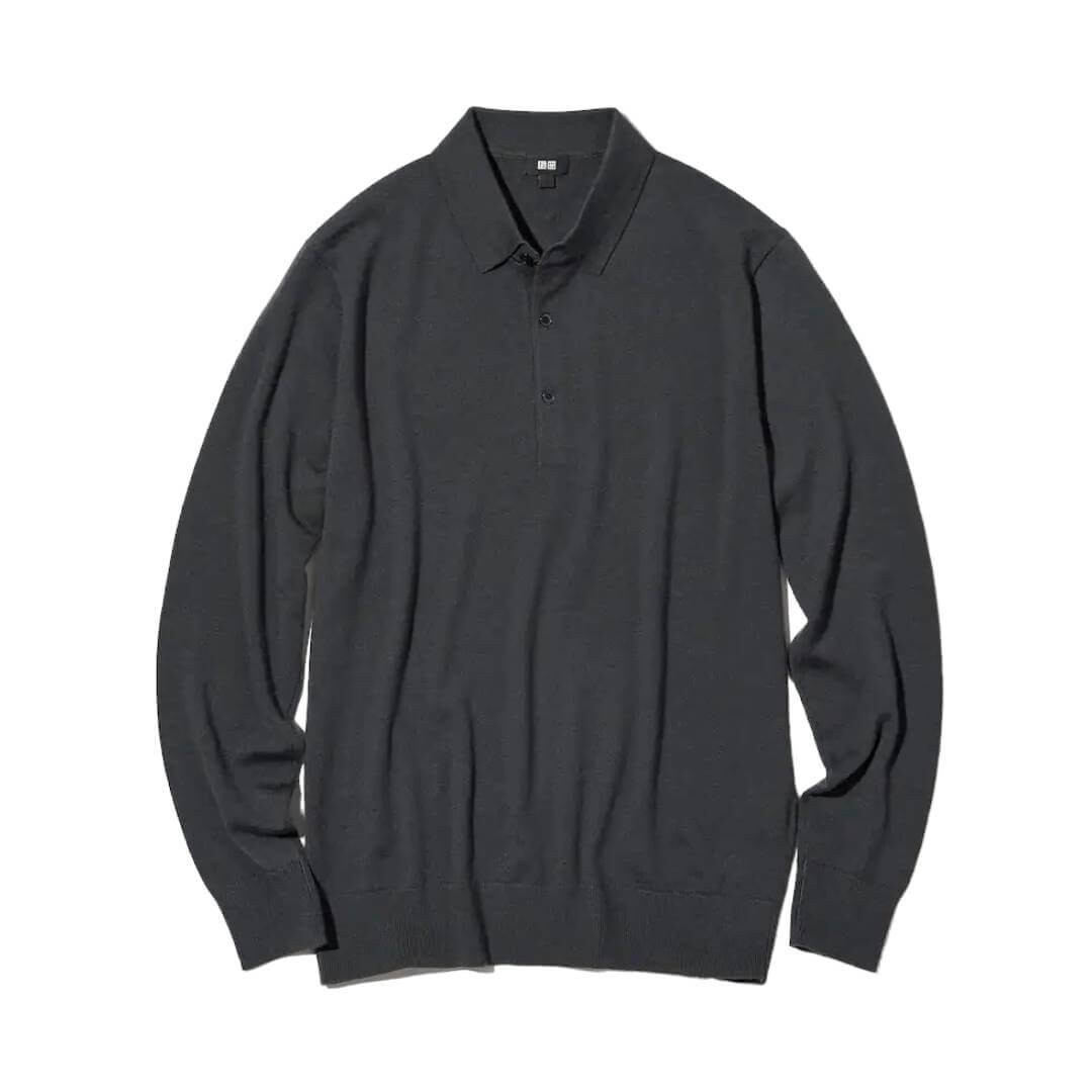 

Рубашка-поло Uniqlo Extra Fine Merino, темно-серый