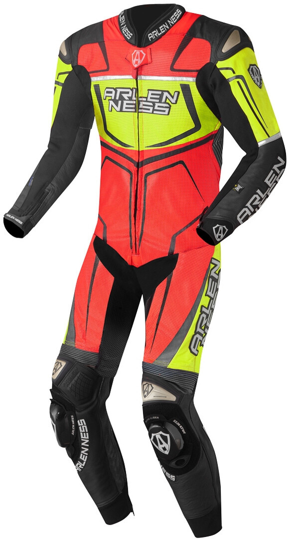 

Arlen Ness Alcarras Race Цельный кожаный костюм для мотоциклов, черный/красный/желтый