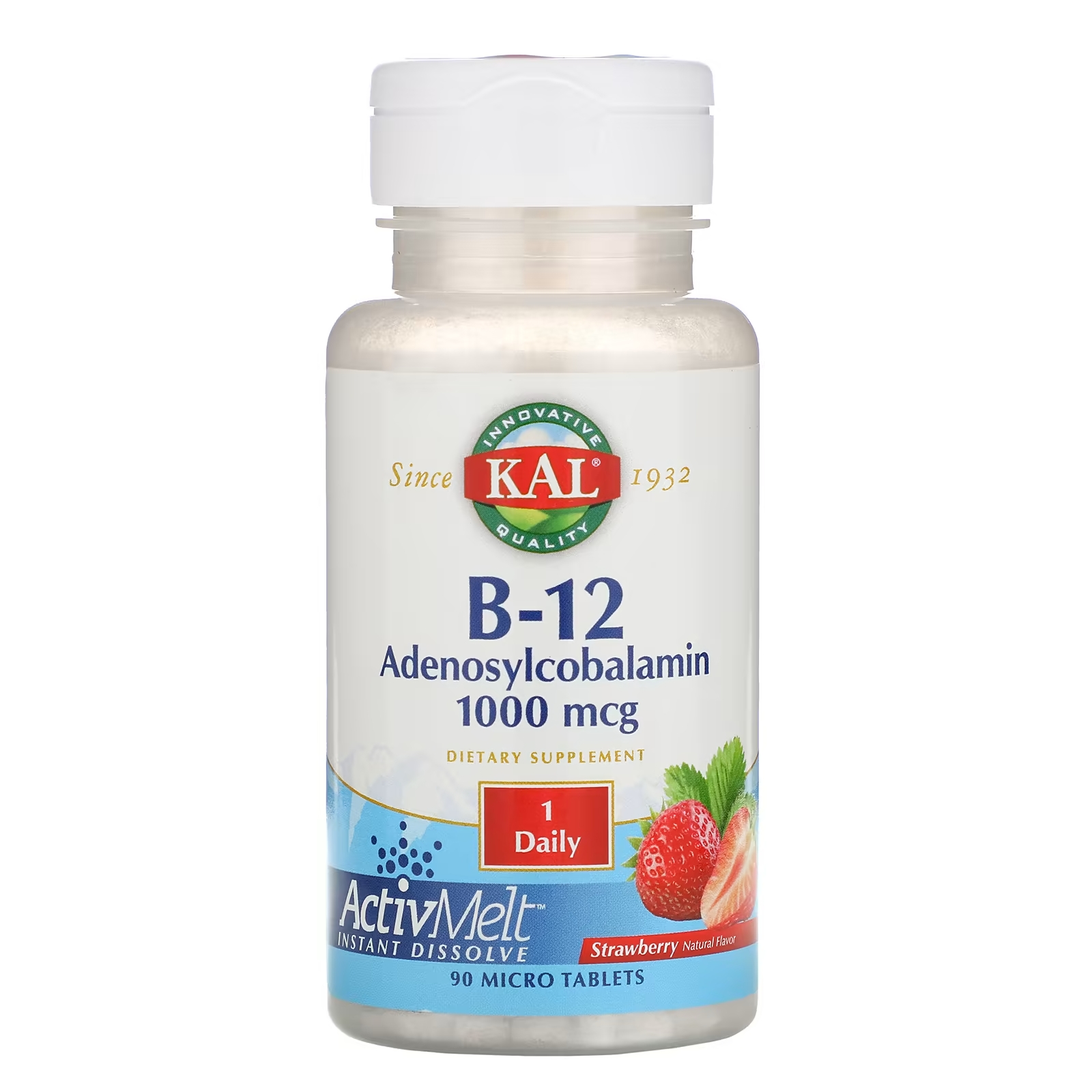 KAL Аденозилкобаламин B12 клубника 1000 мкг, 90 микротаблеток kal цинк витамин c мандарин 90 микротаблеток