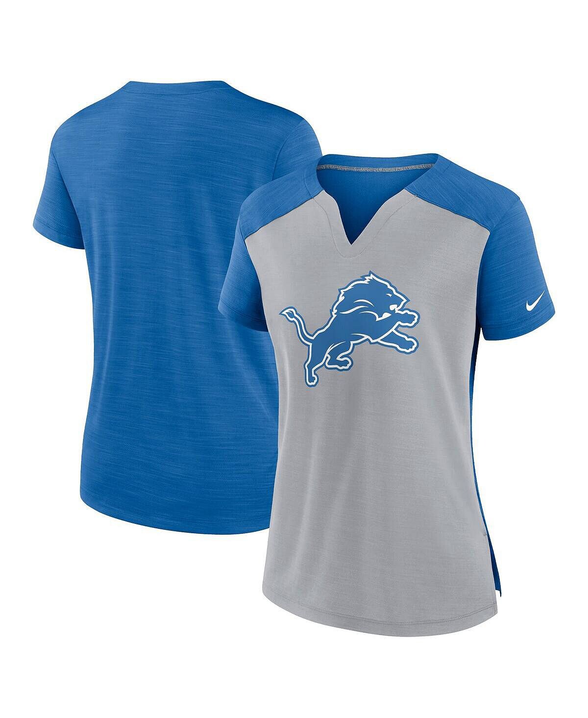 

Женская серо-синяя футболка detroit lions impact exceed performance с вырезом под горло Nike, мульти