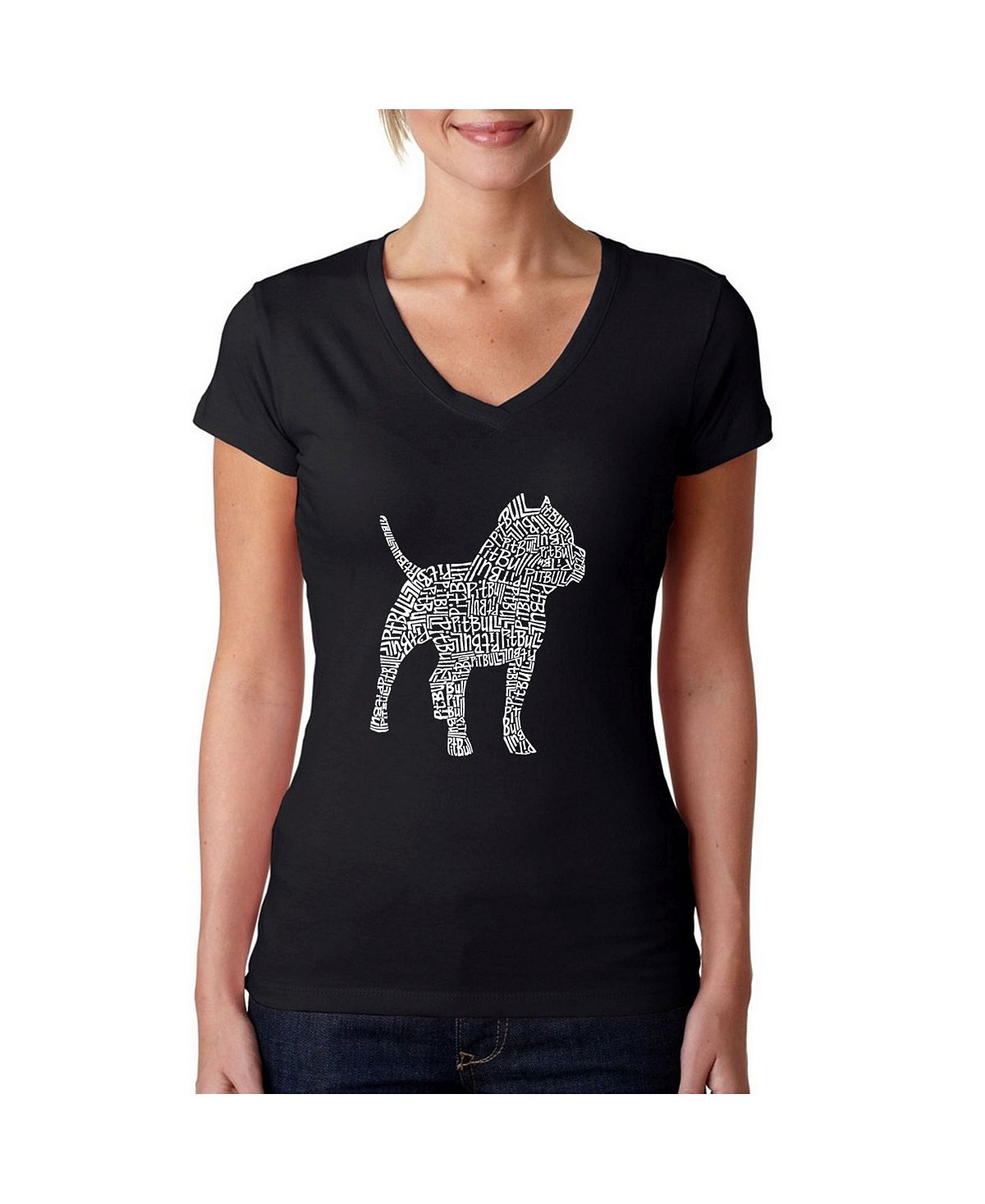 Женская футболка word art с v-образным вырезом - pitbull LA Pop Art, черный