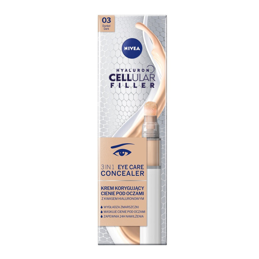 

Nivea Hyaluron Cellular Filler 3In1 Eye Care Concealer крем корректирующий темные круги под глазами 03 Dark 4мл