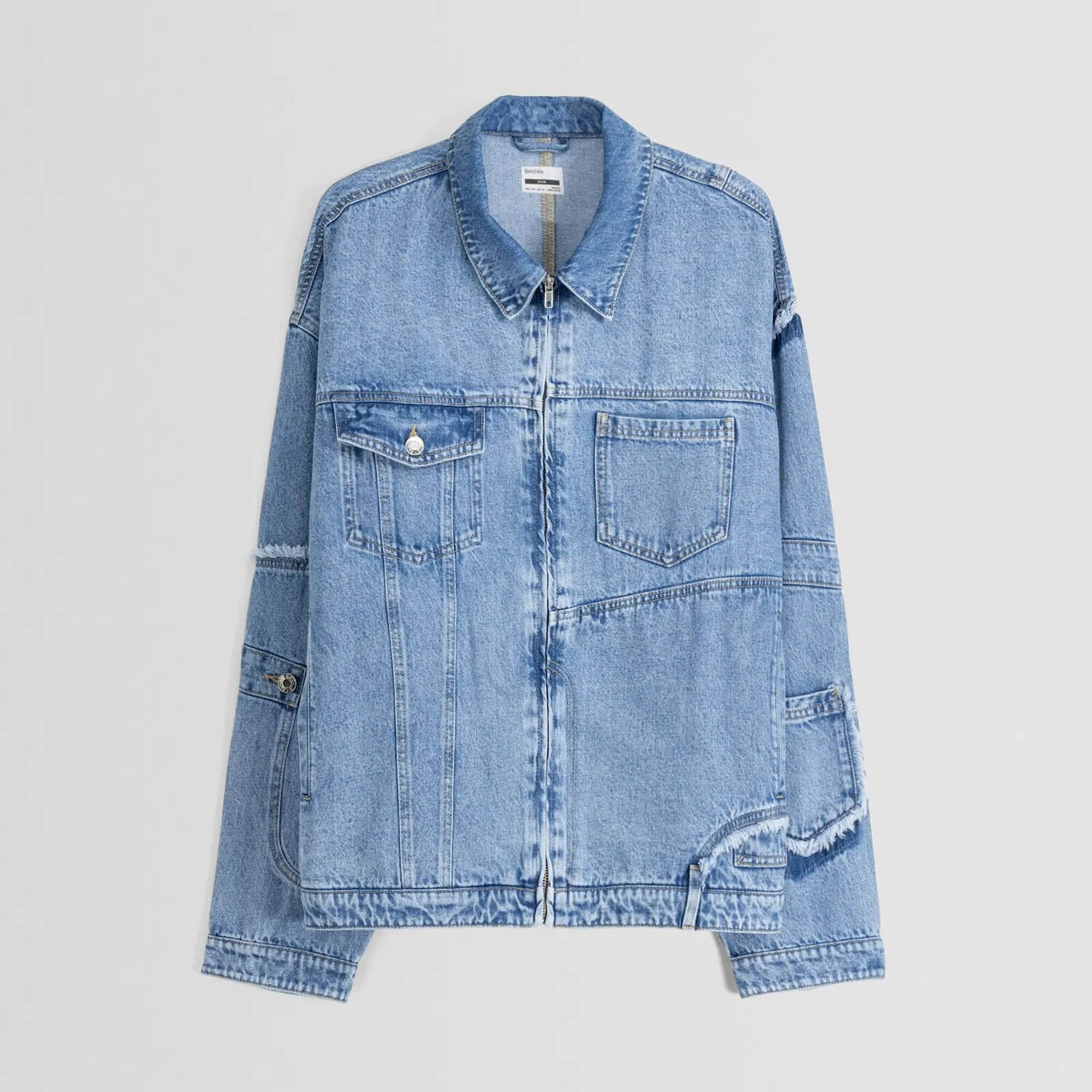 

Куртка Bershka Denim Patch, голубой, Синий