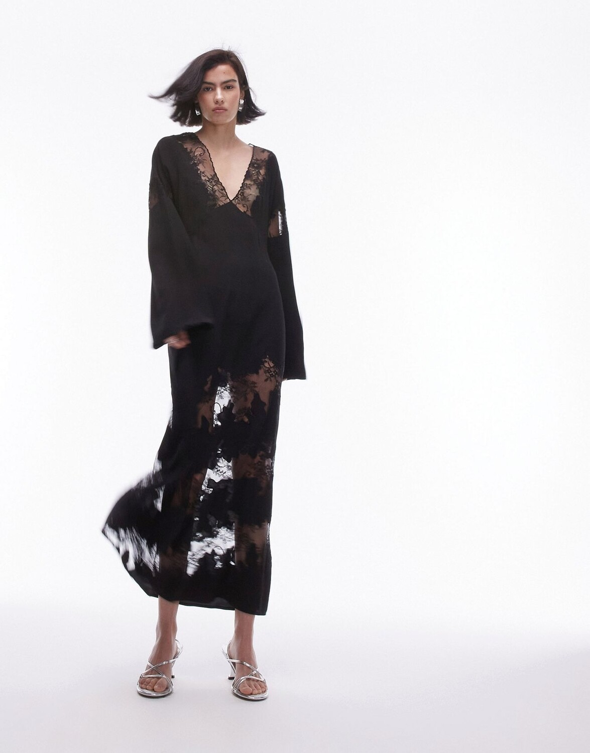 

Платье Topshop Premium Maxi With Pointed Neckline And Lace Inset, черный
