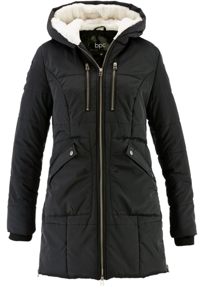 Куртка с капюшоном на подкладке Bpc Bonprix Collection, черный новинка зима 2022 женская длинная куртка в корейском стиле с хлопковой подкладкой свободная и толстая стеганая куртка выше колена