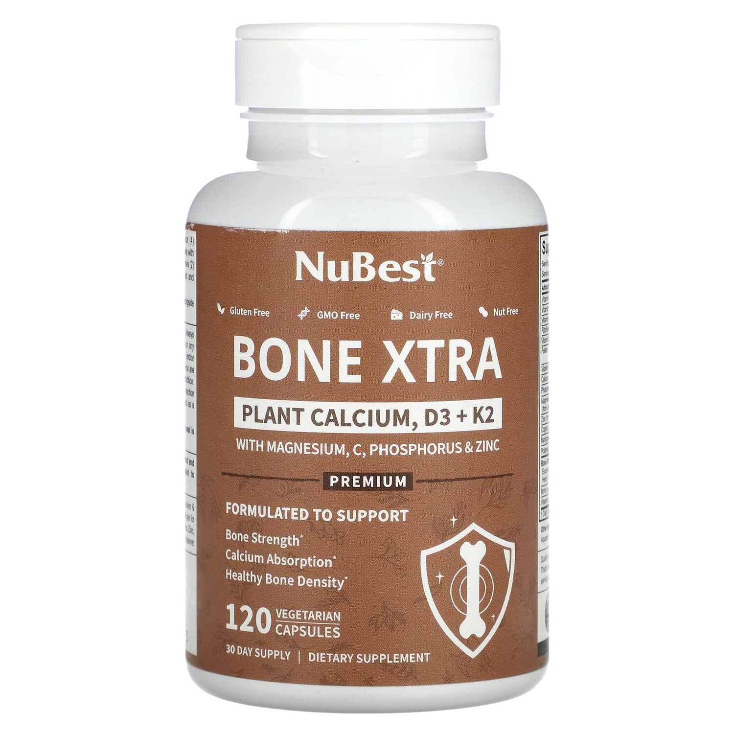 

Bone Xtra, растительный кальций, D3 и K2, 120 вегетарианских капсул, NuBest