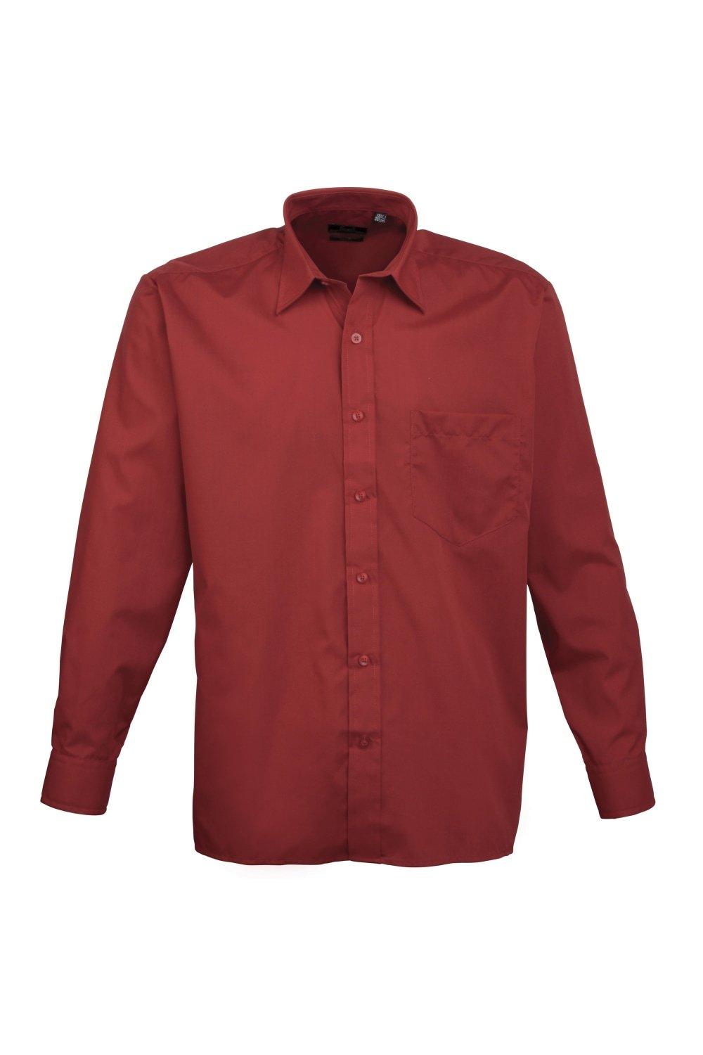 Простая рабочая рубашка из поплина с длинными рукавами Premier, красный