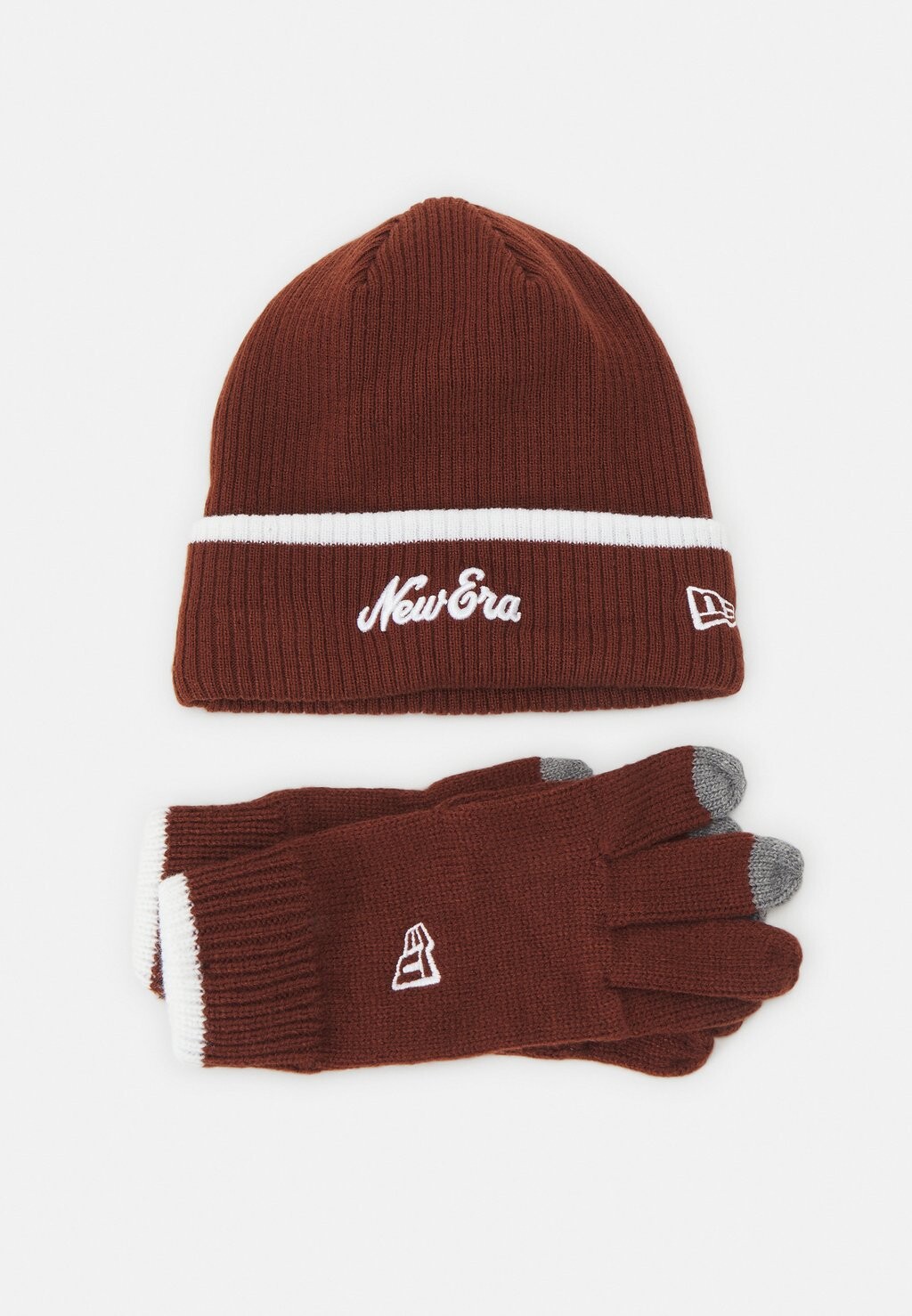 Шапка SCRIPT BEANIE AND GLOVE SET UNISEX New Era, цвет brown