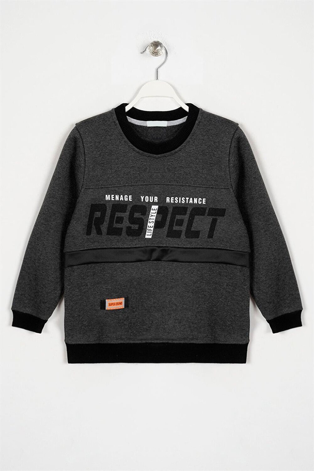 

Серый свитшот с рельефным принтом Respect для мальчиков Zepkids