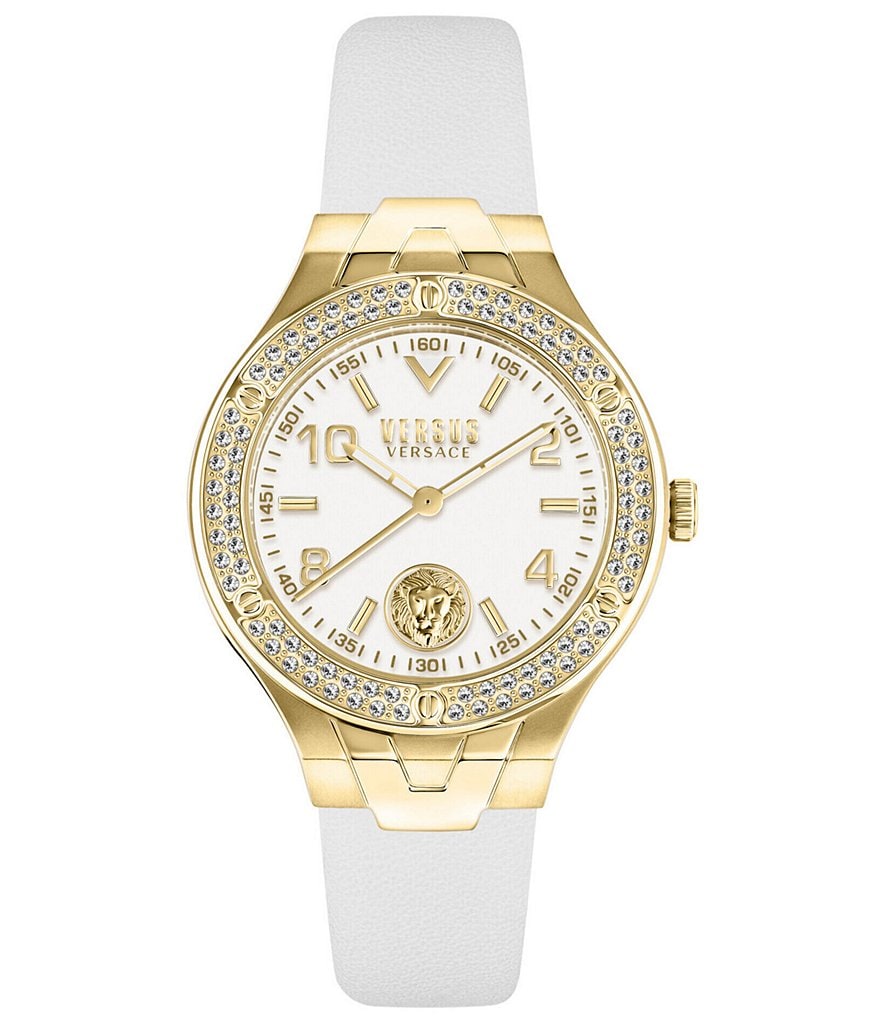 Versace Versus Versace Женские аналоговые часы Vittoria Crystal с белым кожаным ремешком, золотой