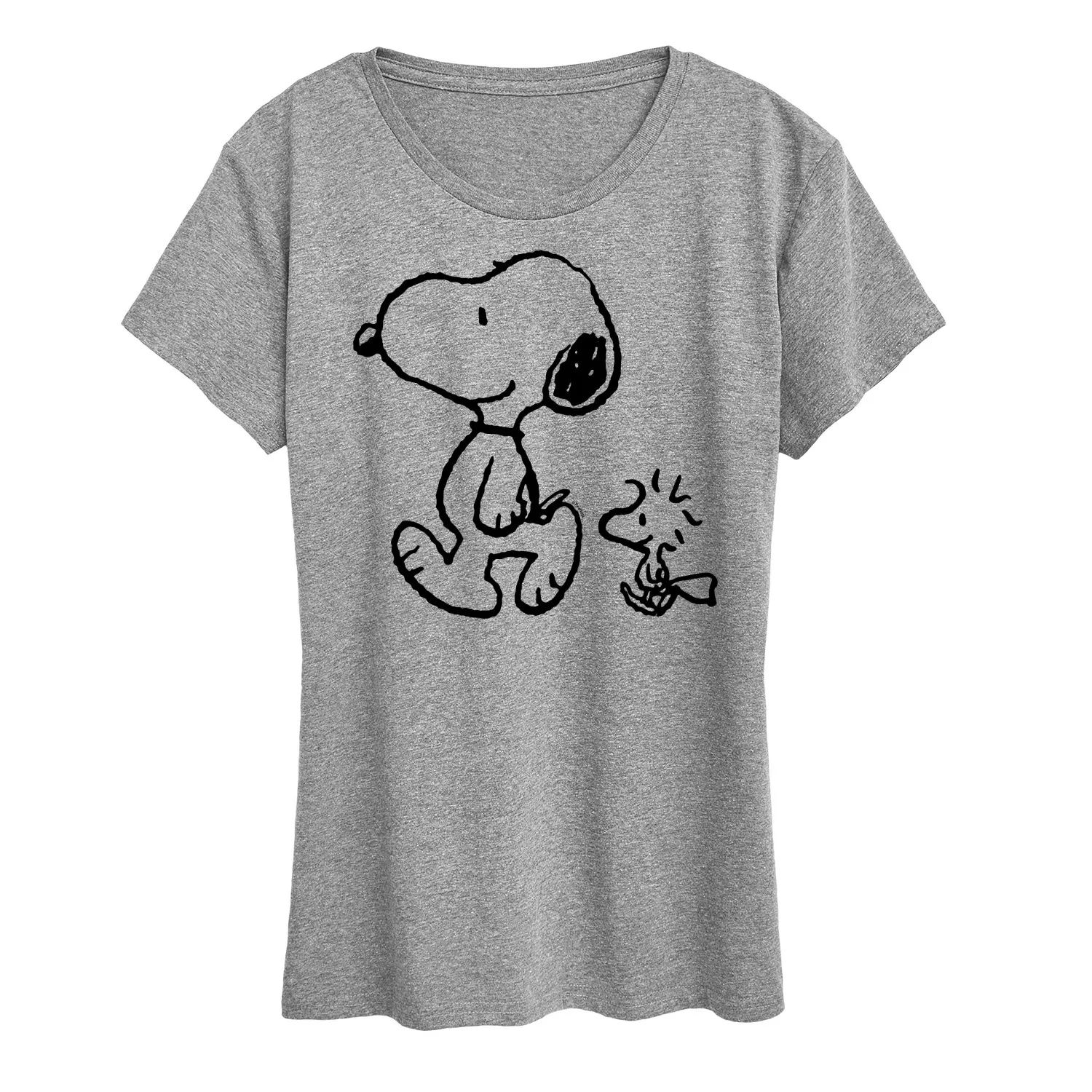 

Женская футболка с рисунком Peanuts Snoopy & Woodstock Walk Licensed Character, серый