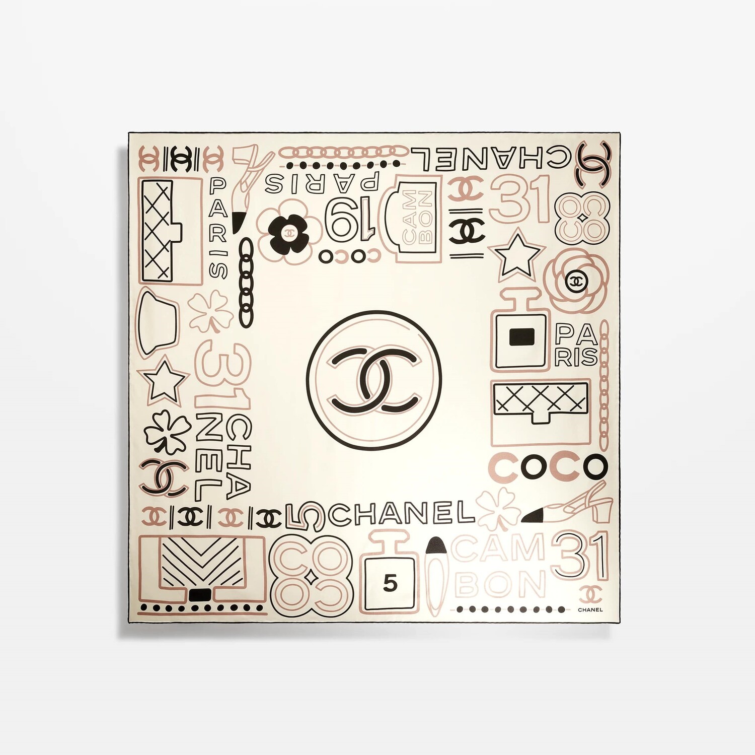 

Шарф Chanel Silk Twill, экрю/черный